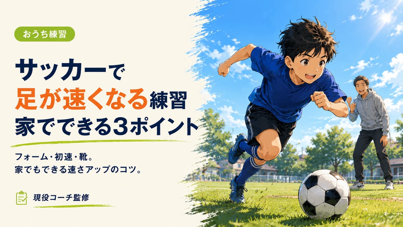 少年が家でできる足が速くなるサッカー練習に取り組むアイキャッチ