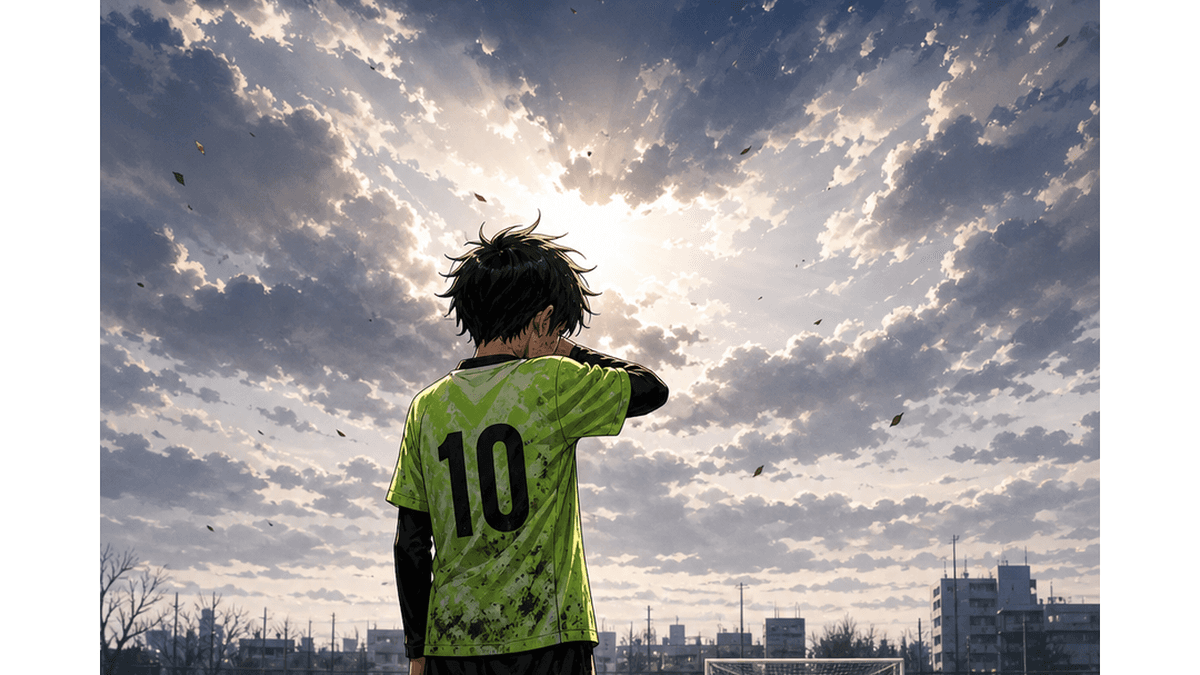 試合を静かに振り返る少年サッカー選手