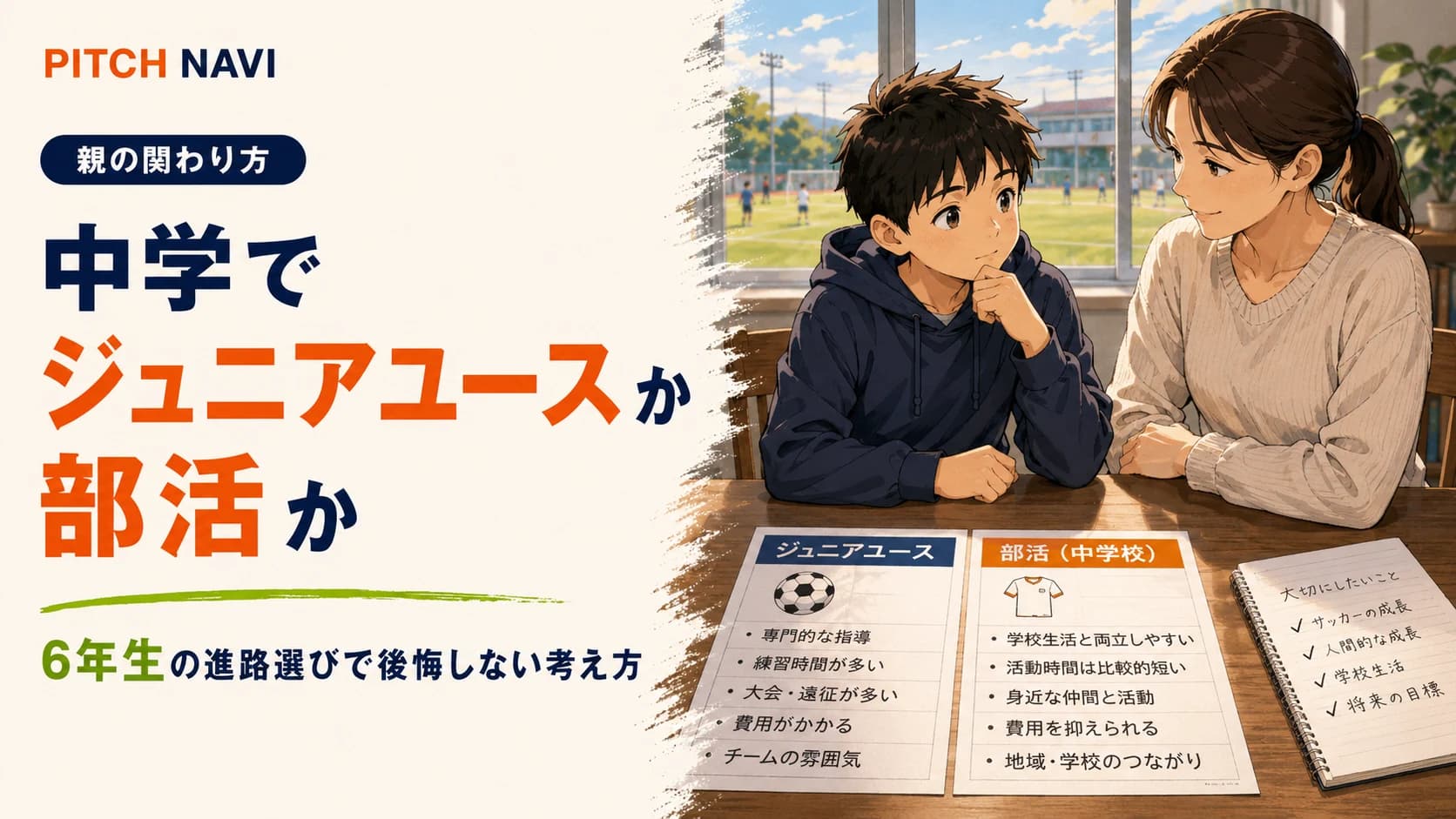 中学の進路をジュニアユースと部活で比べながら親子で相談するアイキャッチ