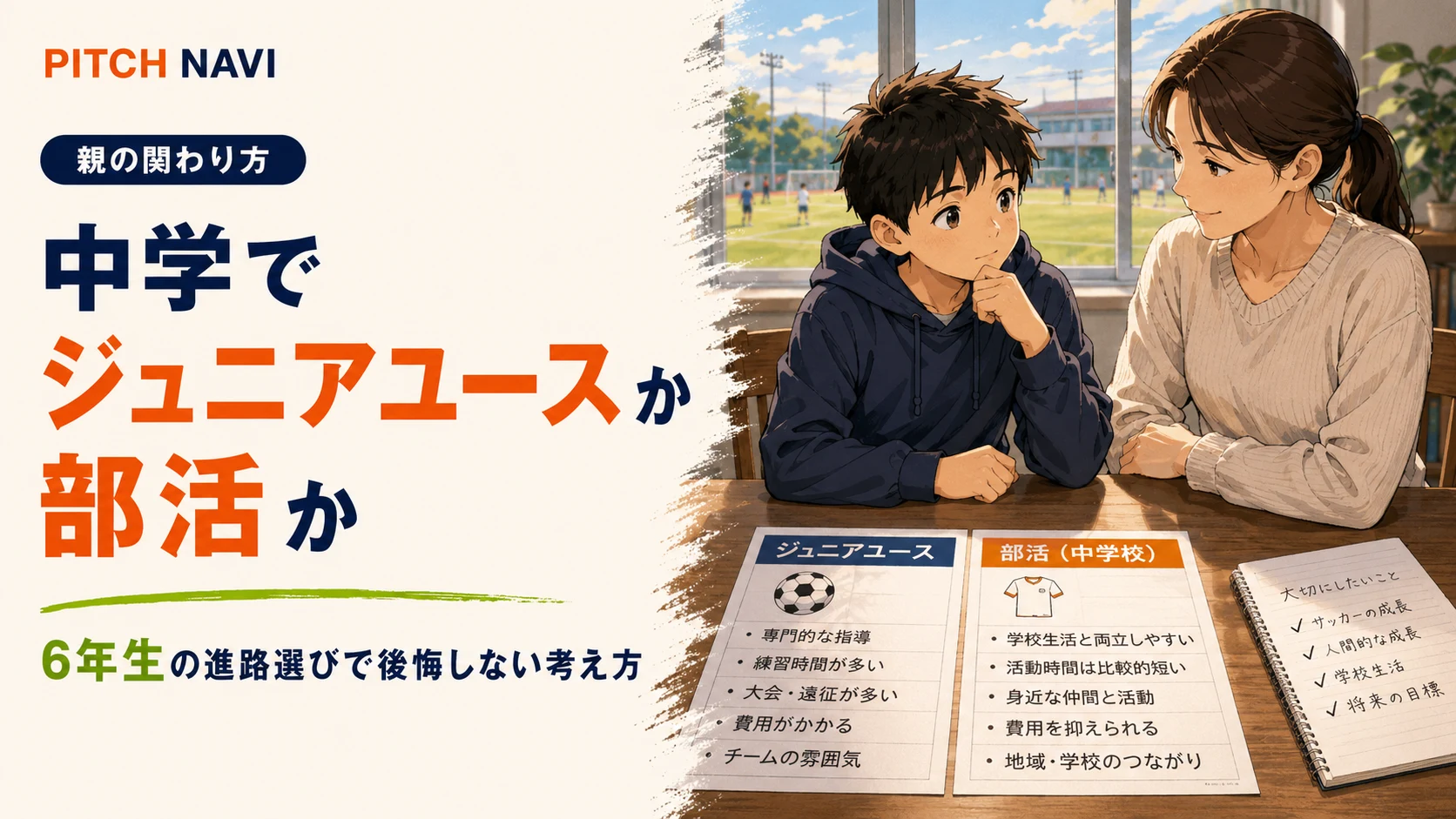 中学の進路をジュニアユースと部活で比べながら親子で相談するアイキャッチ