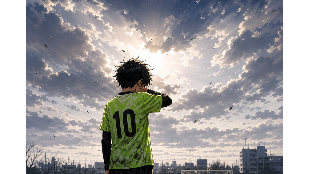 試合を静かに振り返る少年サッカー選手
