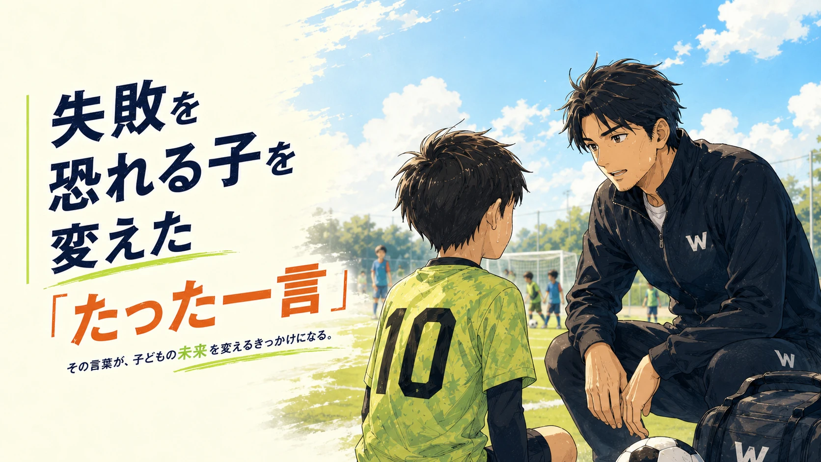 失敗を恐れる少年にコーチが声をかけるPITCH NAVIの漫画風アイキャッチ